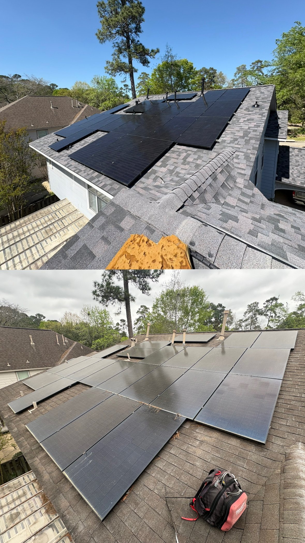 Solar panel installation on residential roof